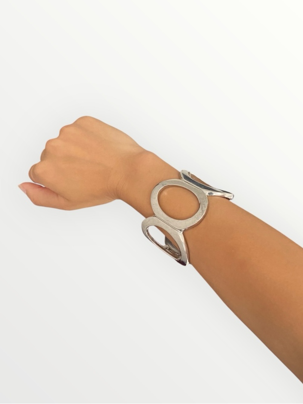 Silver Thick Oval Geometric Shape Clasp Bracelet